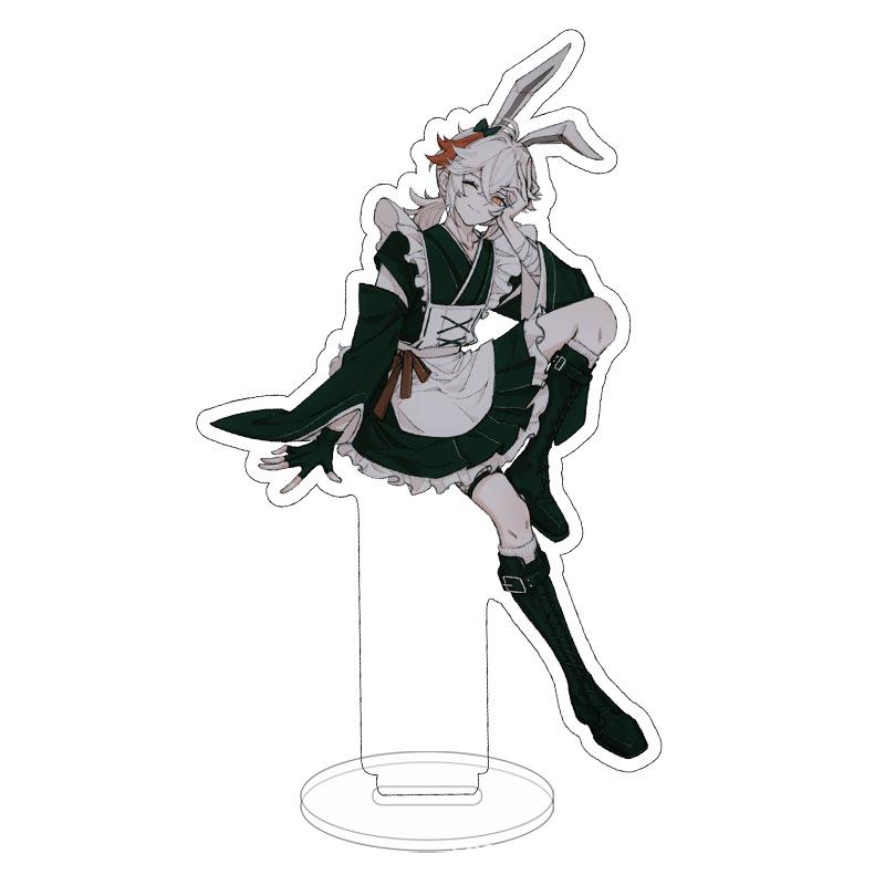 Креативная аниме-фигурка горничной Genshin, ударная подставка, модель, брелок для ключей Venti Xiao Scaramouche Cyno Diluc Dainsleif, вывеска на столе