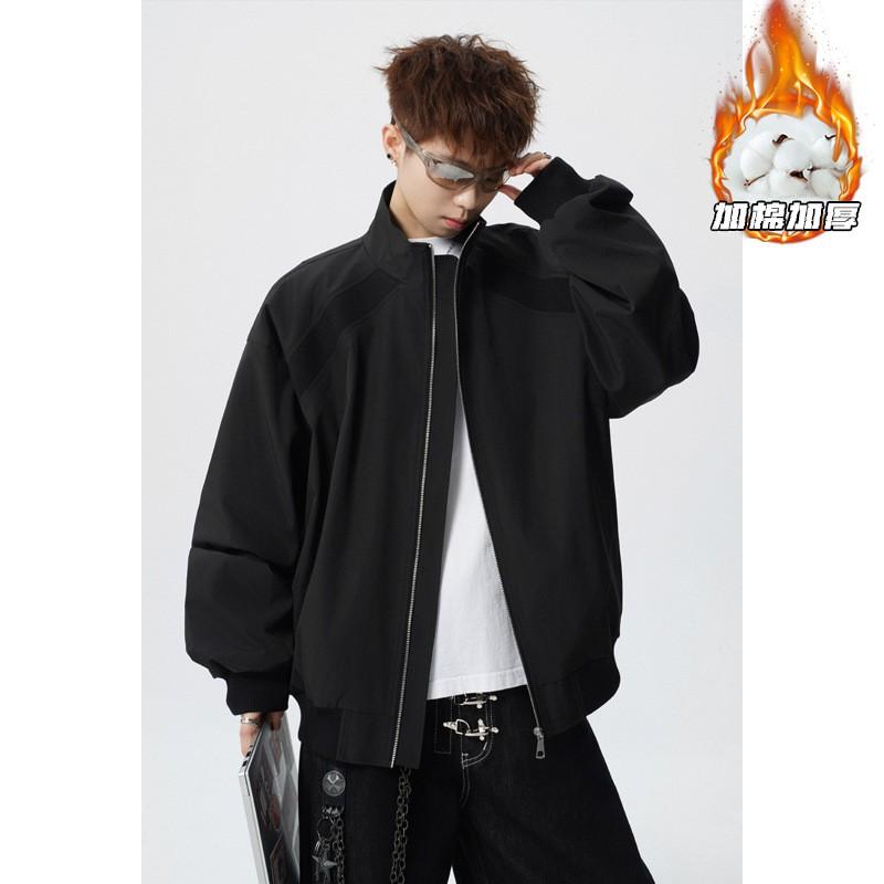 Mens Oversized Thick Cotton Puffer Jacket 2026 Loose Fit Stand Collar Zip Front Gray Black Purple M-5XL