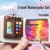 Portable Mini Watercolor Paint Box with Wooden Palette - Travel Sketchbook & Painting Toy