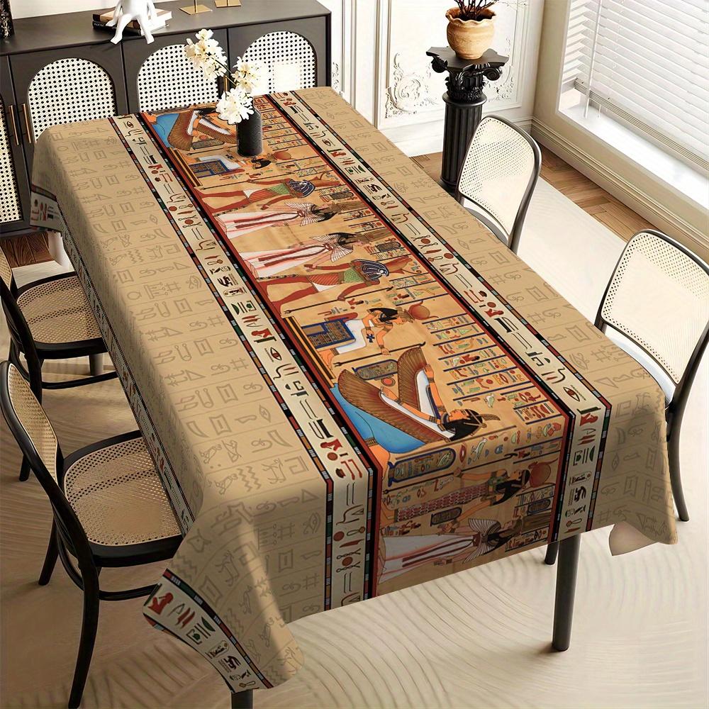 Ancient Egyptian Hieroglyphic Waterproof Tablecloth Reusable Kitchen Dining Table Decor for Holiday Party