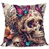 Home Decor Skull & Butterfly Floral Pattern Pillow Cover Pattern Cushion Cover Suitable for Sofa Bedroom Car Pillow Cover