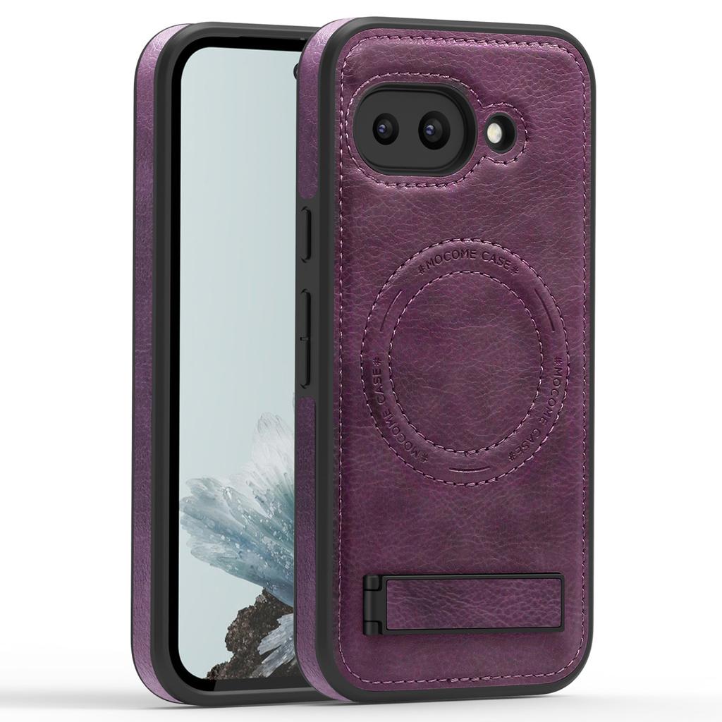 Для чехла Google Pixel 9a, совместимого с MagSafe, с подставкой, кожаная задняя крышка для телефона