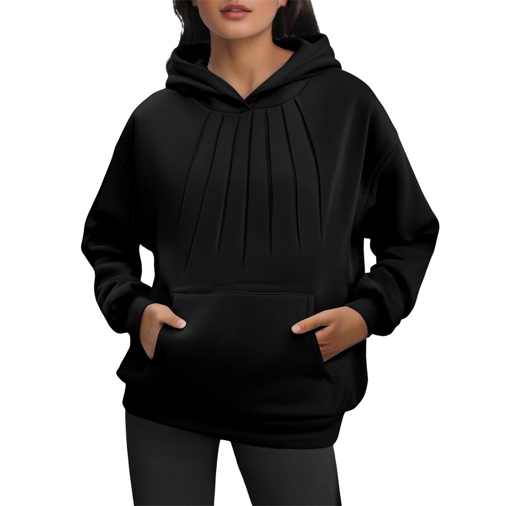 Женская модная и удобная толстовка с длинными рукавами однотонной расцветки