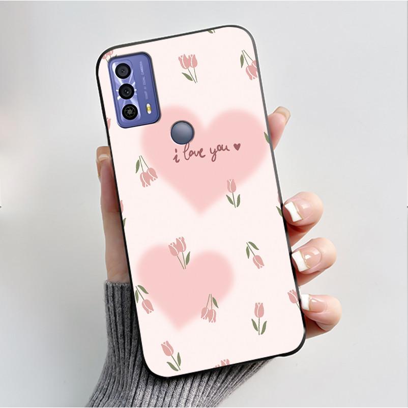 Printing Pattern Case For TCL 20B (6159K) Soft Silicone Black Shell Cover Cute Flower Cartoon Casing