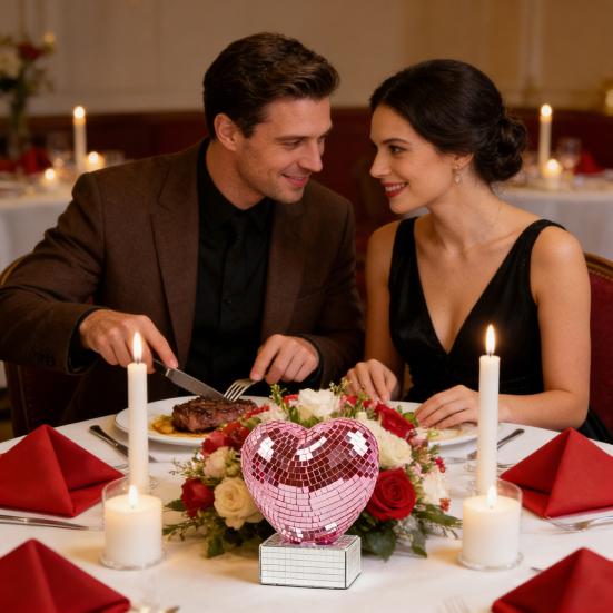 Фигурка Диско Сердце Блестящая Красная Розовая Сердцевидная Настольная Центральная Композиция Романтическое Отражающее Диско Зеркальное Сердце для Дня Святого Валентина Юбилея Свадьбы