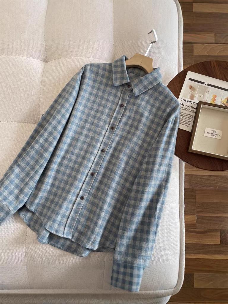 Big Brand Plaid Flannel Shirt with Heart Embroidery & Contrasting Buttons