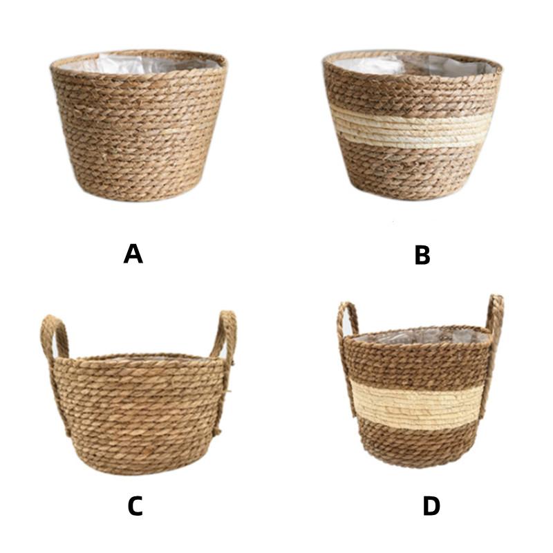 Nordic INS Straw Weaving Flower Plant Basket Grass Planter Indoor Outdoor Garden Pot Covert Container for Plantable Bonsai Decor