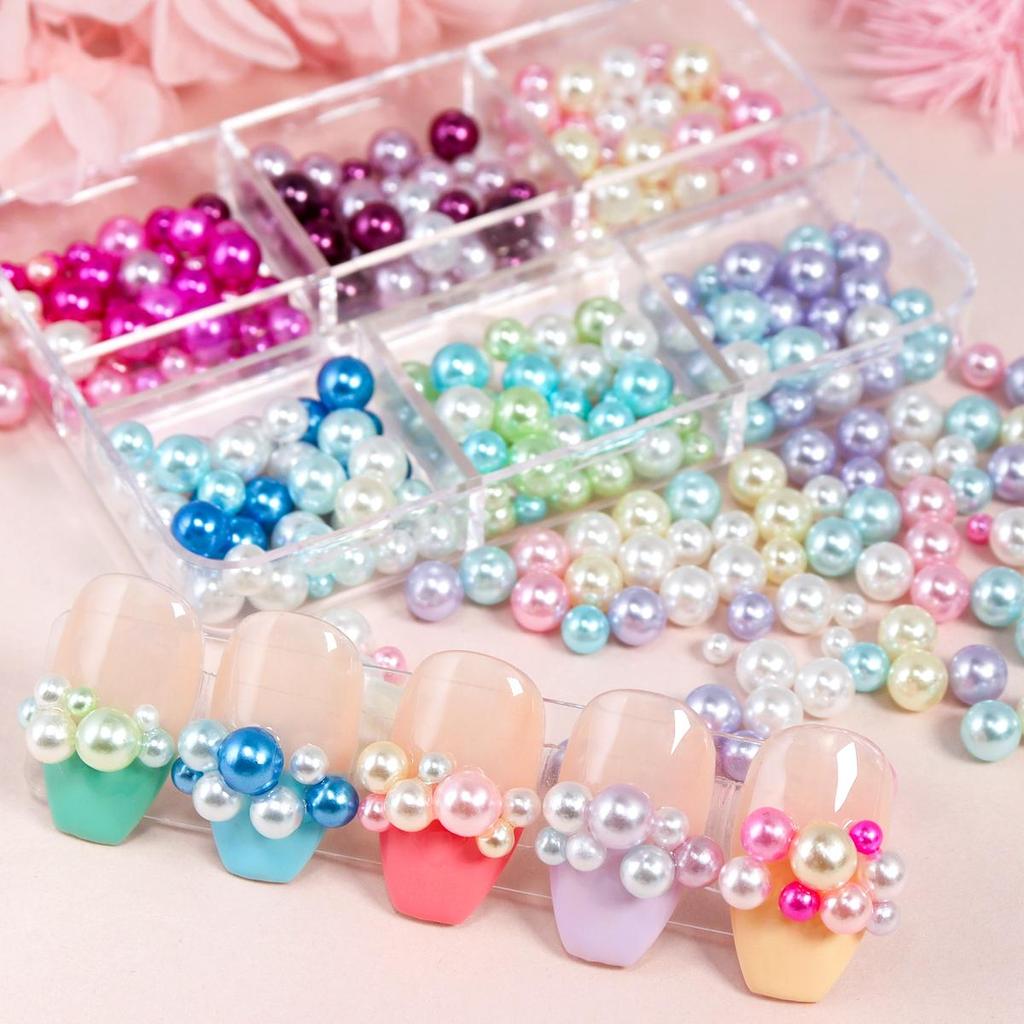 1 коробка блестящих круглых искусственных жемчужных украшений для ногтей - смешанные размеры (3мм-5мм) для нейл-арта Charms, DIY Crafts украшения