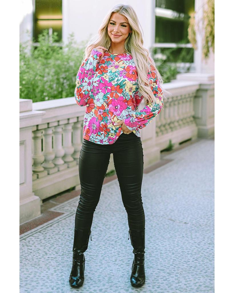 Azura Exchange Топ с длинным рукавом с цветочным принтом и спинкой с вырезами и перекрутом