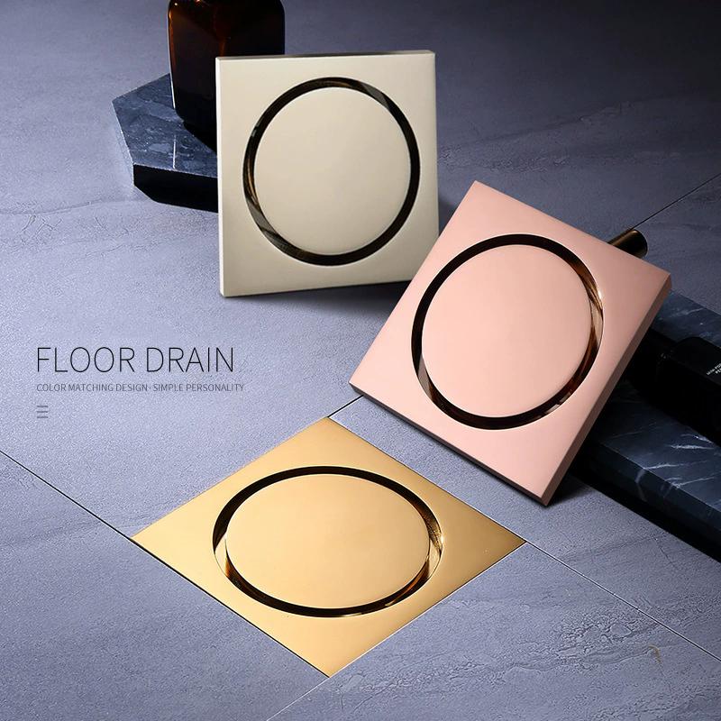Gold Conceal Floor Drain Chrome Black Gold brass Square 10X10cm Anti-block anti-smelly Bathroom Drain accessories