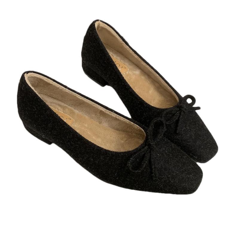 Женские туфли-лоферы с бантом и плоским носком, элегантные туфли на плоской подошве с квадратным носком, тренд 2025 года, дизайнерское зимнее платье Chausssures Femme