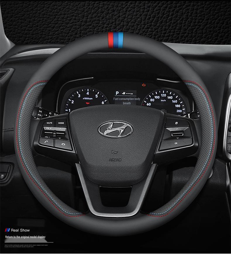 Кожаная оплетка на руль для Tucson, IX35, IX25, Sonata, Elantra, Reina, Lingdong - Всесезонная посадка