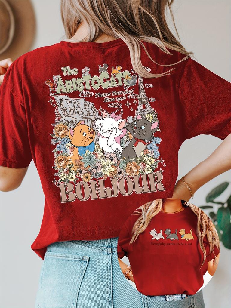 Trendy Casual Loose Unisexs Shortsleeved Cat Adventure TshirtDoublesided Printed Round Neck Shortsleeved Casua
