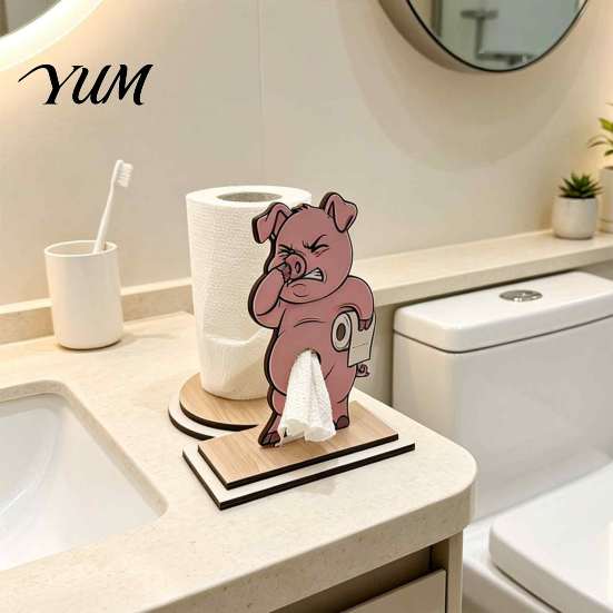 Humorous Animal Toilet Accessory Roll Paper Holder, Creative Shape Dispenser, Vertical Stable Tissue Stand Rack, Solid Wood for Kitchen And