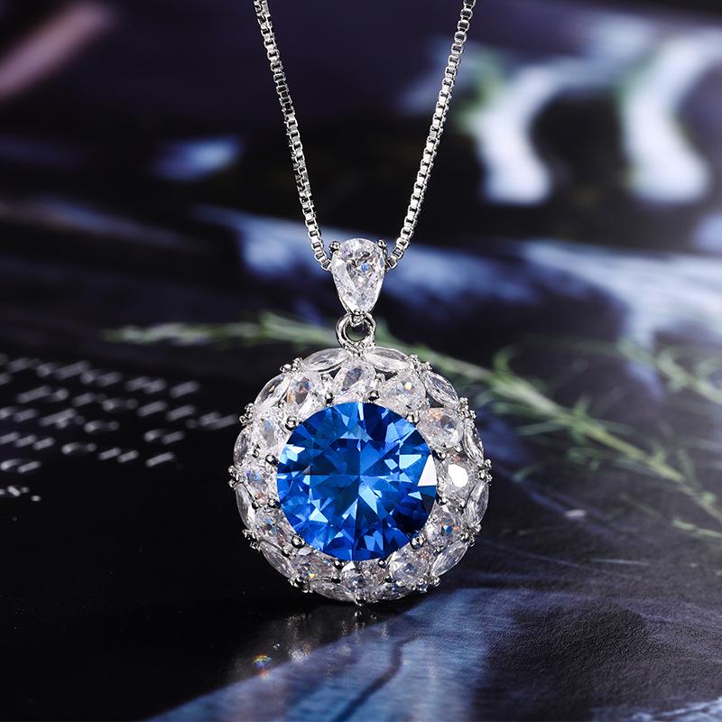 Jewelry Copper Bottom Gold-Plated Simulation Blue Spinel Round Temperament Light Luxury Suit Women 12-7Mm
