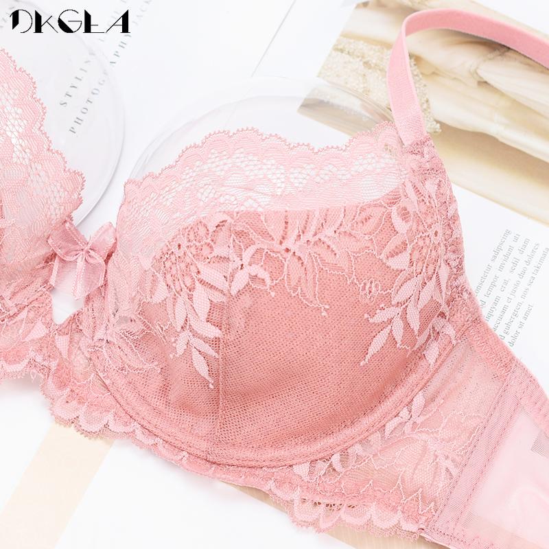 DKGEA Ультратонкий розовый бюстгальтер, сексуальное кружевное женское нижнее белье с вышивкой, большие размеры