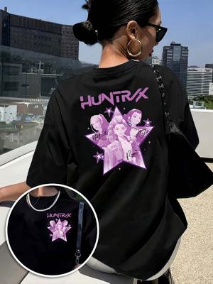 Женская футболка с графикой Kpop Witch Hunter, черная, с фиолетовыми акцентами, повседневная, на каждый день, на Хэллоуин, легкий топ с круглым вырезом