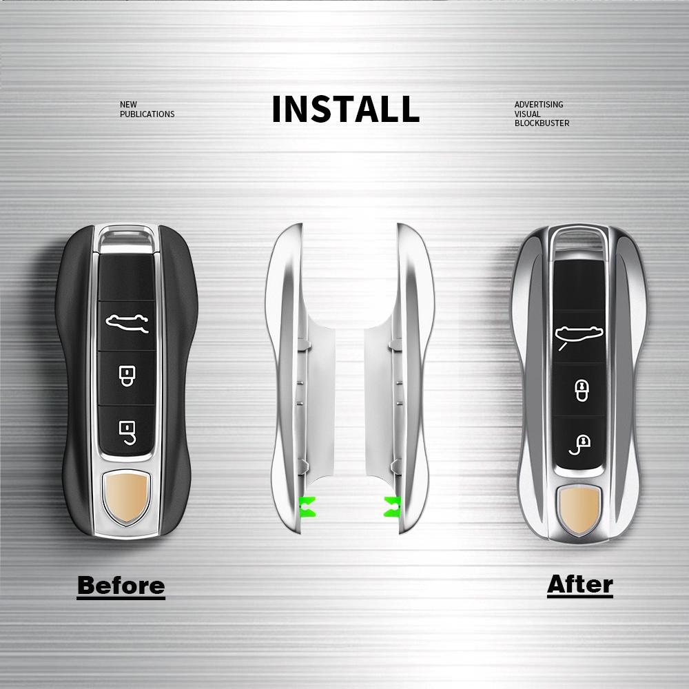 AABKQ1 Metal Material Case For Porsche Cayenne Panamera Macan Cayman 718 911 Taycan Gloss Chrome Key Shell Car Key Case