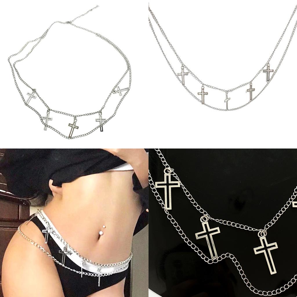 Stomach Chain Jewelry Cross Belly Chain Layered Body Chain Cross Waist Chain Belt Skirt Chain Y2k Pant Chain Jeans Belt