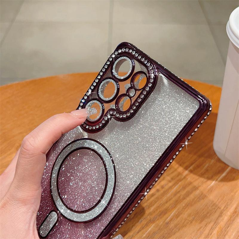 Блестящий магнитный чехол Bling Diamond для Samsung Galaxy S25 Ultra S24 FE A56 A36 A26 A16 A55 A35 A25 A15 A54, чехол для iPhone 16 15 Plus 14 13 Pro Max