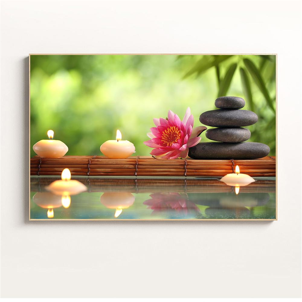 Настенное искусство, вода, спа, камни, дзен, холст, живопись, свечи, цветок орхидеи, постер, настенные панно для декора ванной комнаты, домашний декор, Cuadros
