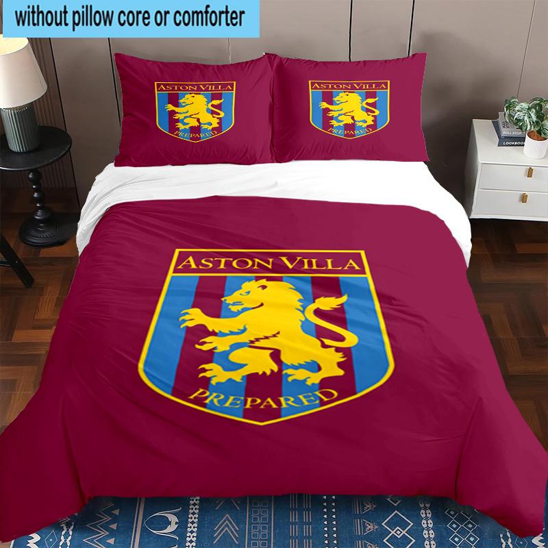 3pcs Aston Villa Football Club Printed Bedding Set Duvet Cover Closure Includes 1 Duvet Cover & 2 Pillowcases Bedding Sets Home Decor Gifts