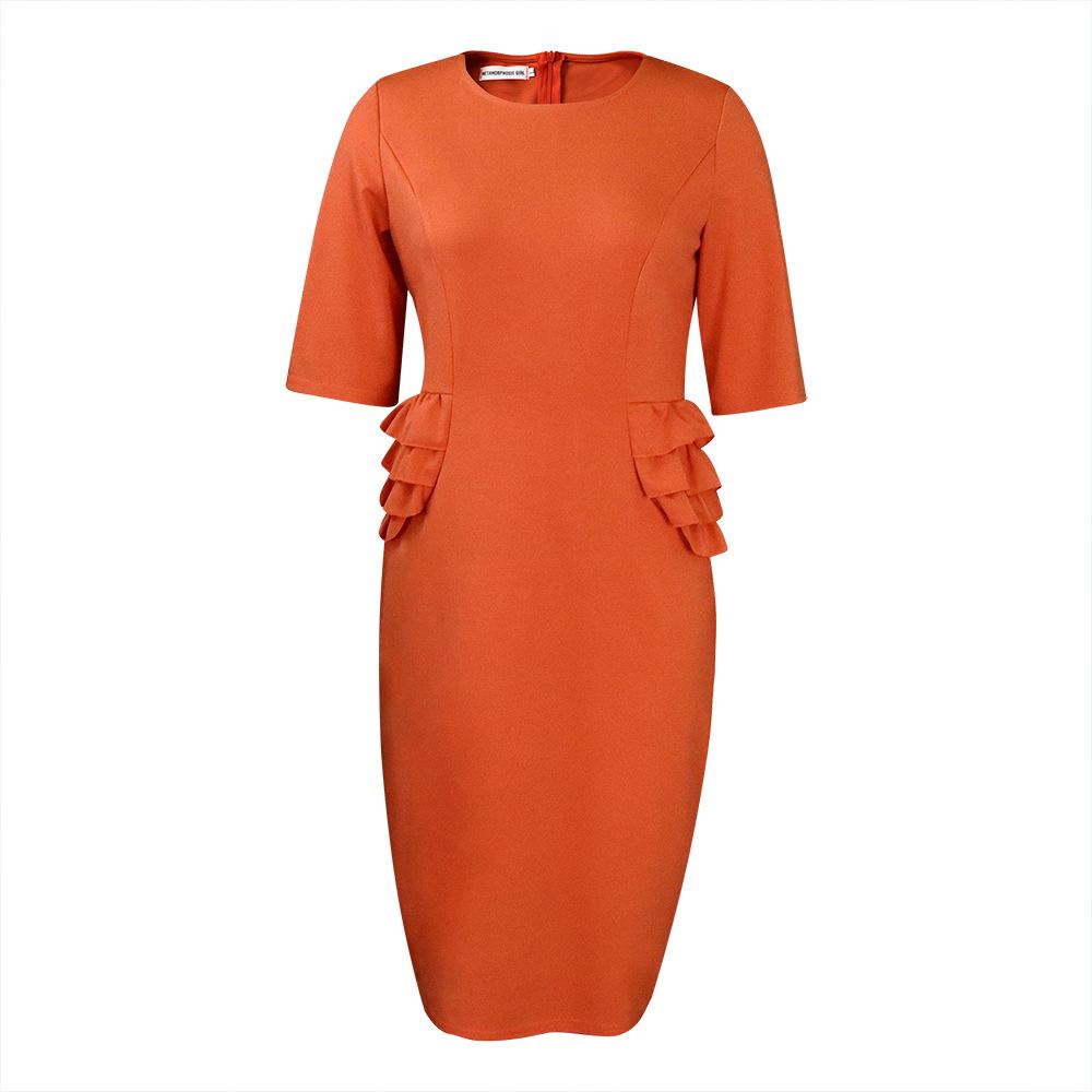 Плюс размер женское летнее модное платье с рюшами женское цельное однотонное деловое платье