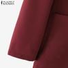 ZANZEA Women Fashion Suit Collar 3/4 Sleeves Solid Color Blazer