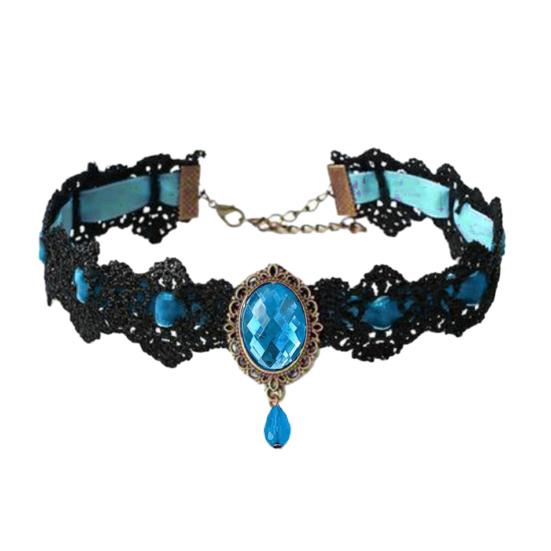 Винтажное кружевное ожерелье, готический чокер с овальным искусственным драгоценным камнем, женское кружевное колье для косплея, повседневной носки, костюмированных вечеринок