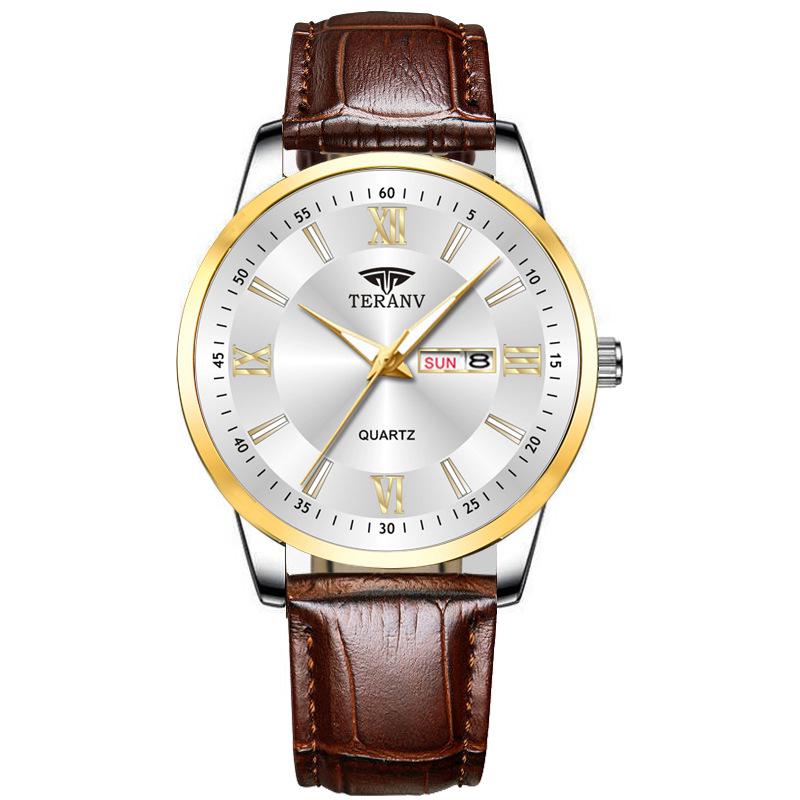 Butterfly Clasp Men's Ultra-Thin Luminous Stainless Steel Dual Calendar Waterproof Quartz Watch