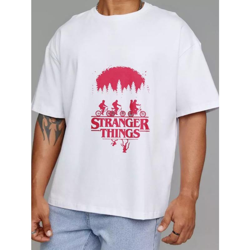 Футболка Stranger Things Белая с принтом леса и текста, для повседневной носки, для мужчин и женщин