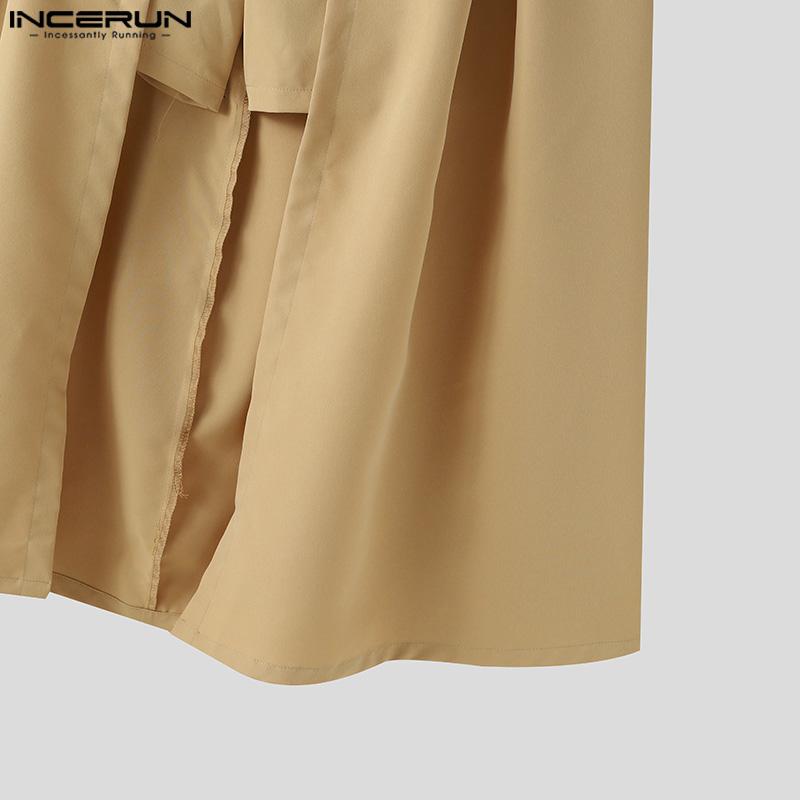 INCERUN Men Solid Color Zipper Up Belted Shorts Skirts Irregular Kilts