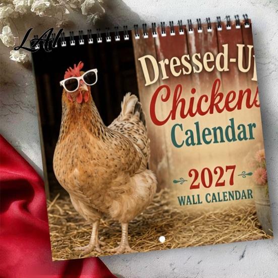 Thick Paper Daily Organizer Chicks 2027 Wall Calendar Funny Dressed Up Chicken 12-Month Planner Home Organization Essentials Cute Farm Animal