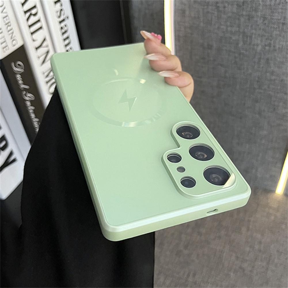 AG Matte Frosted Magnetic For Magsafe Phone Case For Samsung Galaxy S25 S24 S23 Ultra Plus Luxury Glass Lens Protection Cover