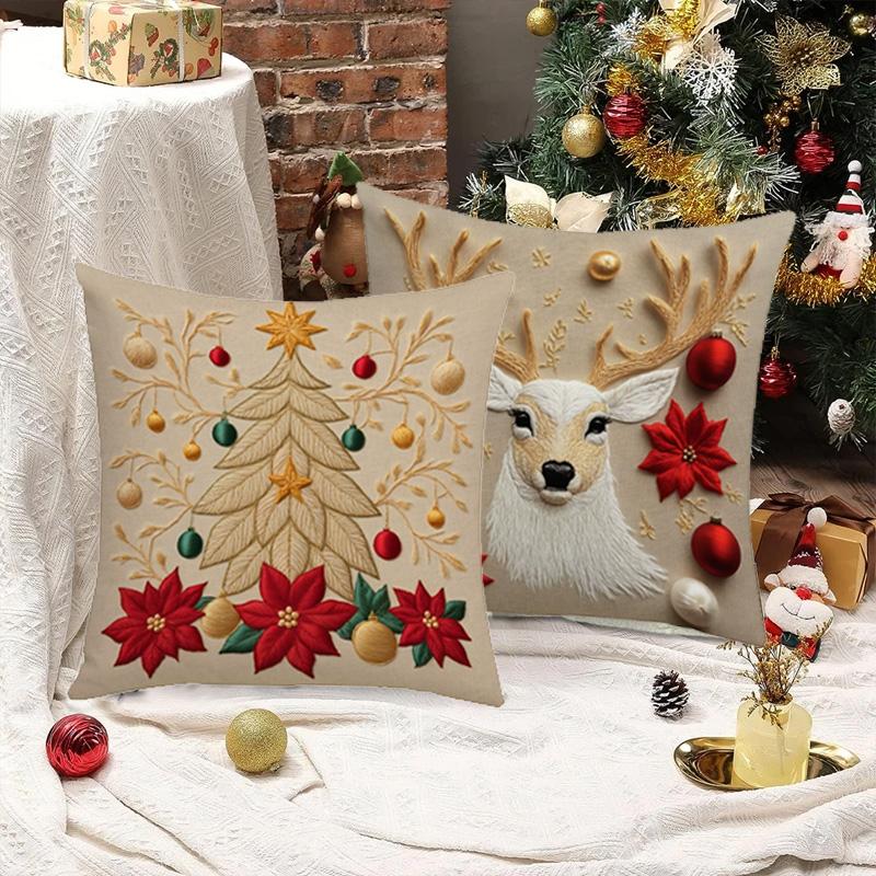 1/4pcs Cushion Cover New Year 2026 Linen Pillow Cases 45*45CM Pillowcase Single-Sided Excludes Inserts 2D Christmas Xmas Gifts