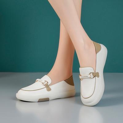 Женские туфли на одной педали весна и осень 2025 новые маленькие белые туфли мягкая подошва лоферы с мелким вырезом подошва из говяжьей кожи легкие одинарные туфли женские