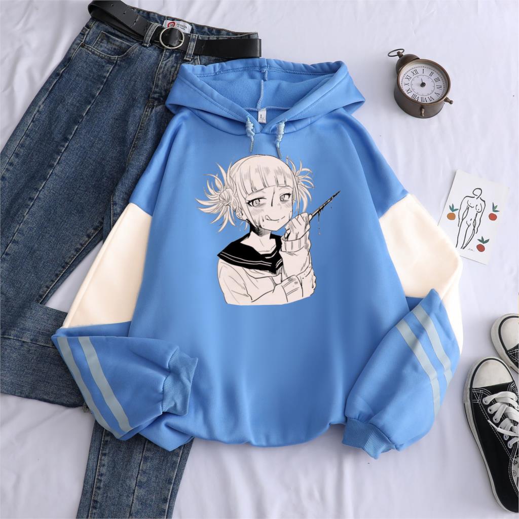 My Hero Academia Himiko Toga Harajuku Printed Hooded Patchwork Sweatshirt Funny Cartoon Costume Winter Women Oversized Hoodies