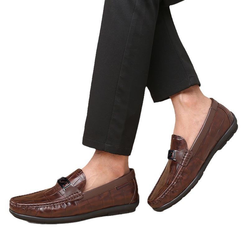 Old Man Head Leather Shoes Men's Crocodile Pattern Leather Fashion Versatile Beanie Shoes Men's Casual Soft-soled Loafers Men's Shoes 8871
