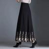Black Floral Knitted Long Pleated Female Women Skirts Korean Fashion Winter Autumn Vintage High-Waisted Skirt