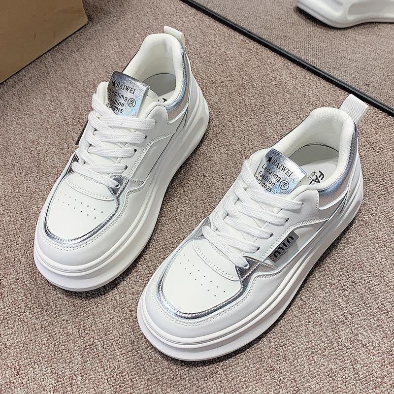 Spring 2024 New Thick-soled Little White Shoes Women's Korean Version Versatile Muffin and Casual Shoes Lace-up Student Women's Board Shoes