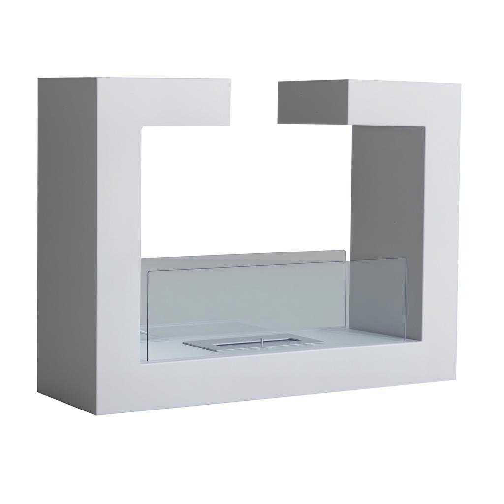 2000W Tabletop Bioethanol Fireplace in Odorless Stainless Steel with Glass 78 x 25 x 58 cm White