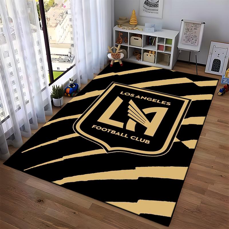 Ковер с логотипом LAFC: Черно-золотой нескользящий коврик, подходящий для диванов в гостиной и спальне.