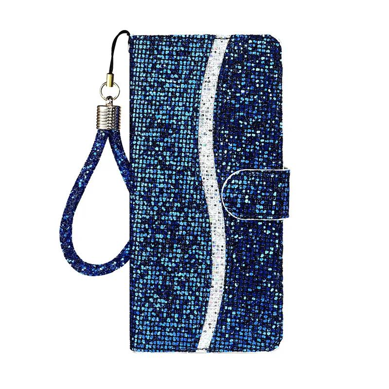 Bling Glitter Wallet Phone Case For iPhone 16 15 X Xr 10 Xs 14 11 Pro Max 12 13 mini Leather Purse 8 7 Plus SE 2020 Girls Cover