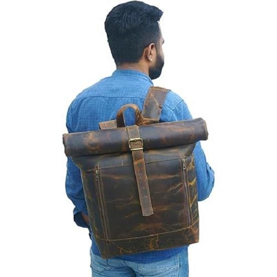 New Leather Travel Laptop Backpack 17 Inch Vintage Genuine Rucksack Collage Hiking Camping Shoulder Brown Bag For Men and Women