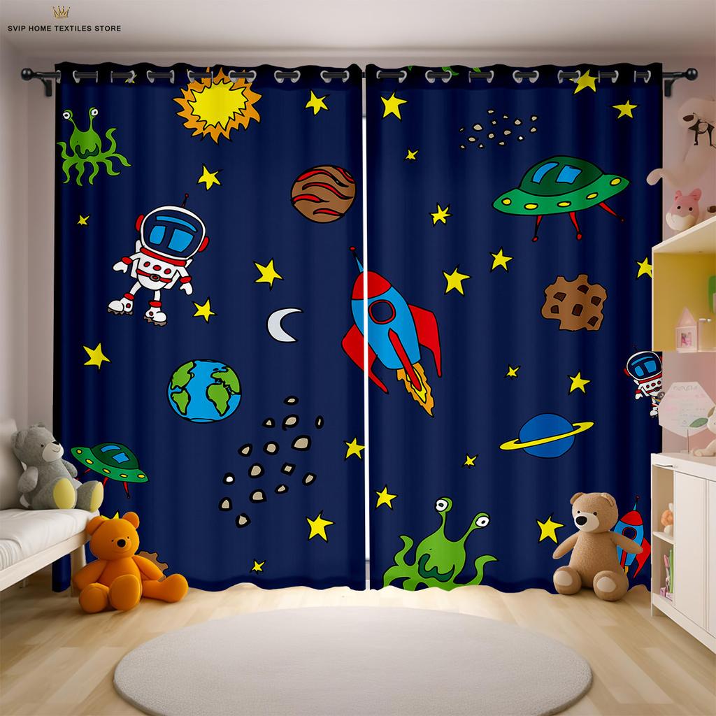 Шторы с принтом «Мультяшный космический астронавт» для детской комнаты, подходят для спальни, гостиной, кабинета, декоративные