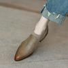 Autumn New Soft Work Shoes,Women Mid Heels,Stretch,Pointed Toe,Slip On,Brown,Khaki,British Style,35-40