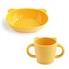 Pastel Silicone Two-hand Handle Cup + Saucer Set, Yellow, Saucer + Cup, Popular Korean Parenting Items
