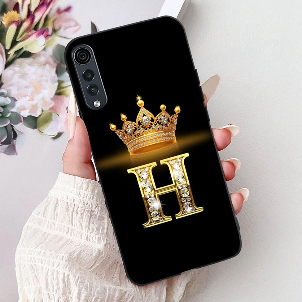 Для LG Velvet 4G 5G UW Задняя крышка Для LG Velvet 5G UW Чехол Модный Роскошный Буквы A-Z Корона 2D Расписной Мягкий Черный Чехол для Телефона