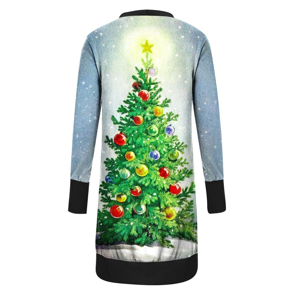 Женский повседневный кардиган с длинными рукавами и постепенным рождественским принтом, легкая куртка