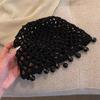 Breathable Hollowed Out Knitted Hat Round Beads Pearl Fringed Crochet Hat Handmade Beret Cap Fashion Headwear